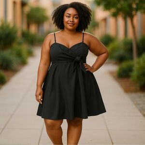 ELOQUII Women’s Removable Spaghetti Strap Tie Detail Midi Dress Black Size 20